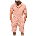 thumbnail image 1 of JIKNTTR Men's Casual Suit Mens Short Sleeve Shirt Summer Casual Holiday Solid Shirts Tops Shorts Outfits Trendy Versatile Tracksuits Set, 1 of 5