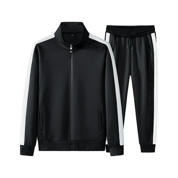 JIKNTTR Men's Hawaiian Matching Set Autumn Two Piece Solid Color Sportswear Set Sports Jacket Casual Pants Set Leisure Walking Suit