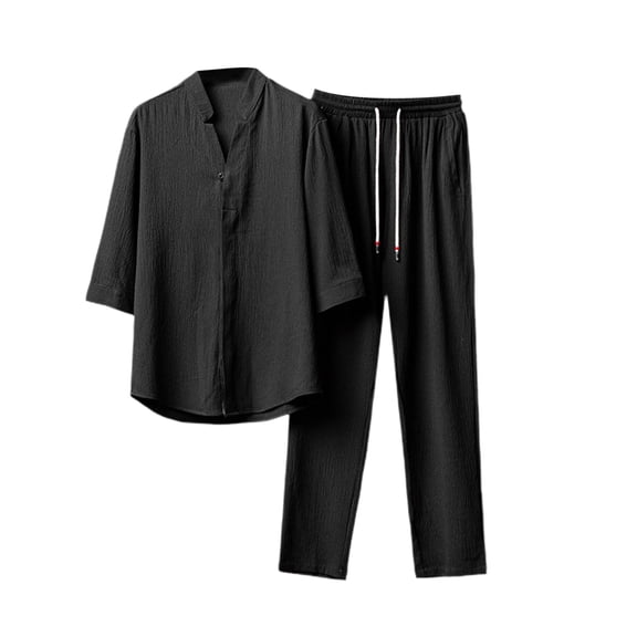 JIKNTTR Men's Polo Shirt And Shorts Set Mens Solid Color Suit Tang Suit Large Size Trendy Quality Casual Two Piece Set Simple Casual Suits