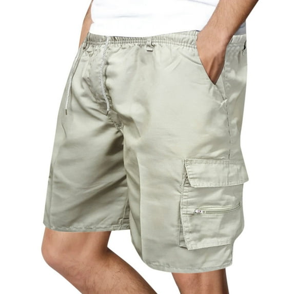 JIKNTTR Men's Relaxed Fit Casual Shorts Casual Drawstring Cargo Shorts Zipper Pocket Solid Color Outdoor Men's Trousers Lightweight Work Golf Capri Pants