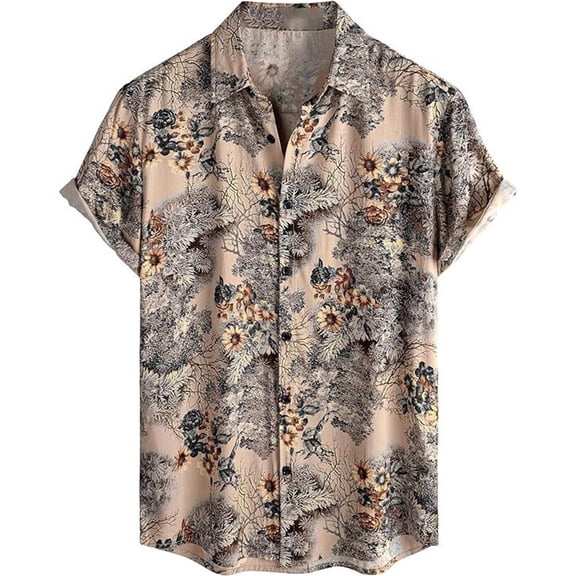 JIKNTTR Men's Short Sleeve Button Down Tropical Shirts Casual Floral Summer Beach Shirt Stretch Denim Dress Shirt with pockets
