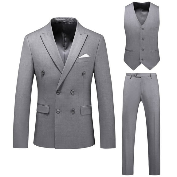 JIKNTTR Men's Slim Fit Suit Male Suits Business Wedding Party Suit Top And Bottom Three Piece Set Double Suit Comfortable Loungewear Set