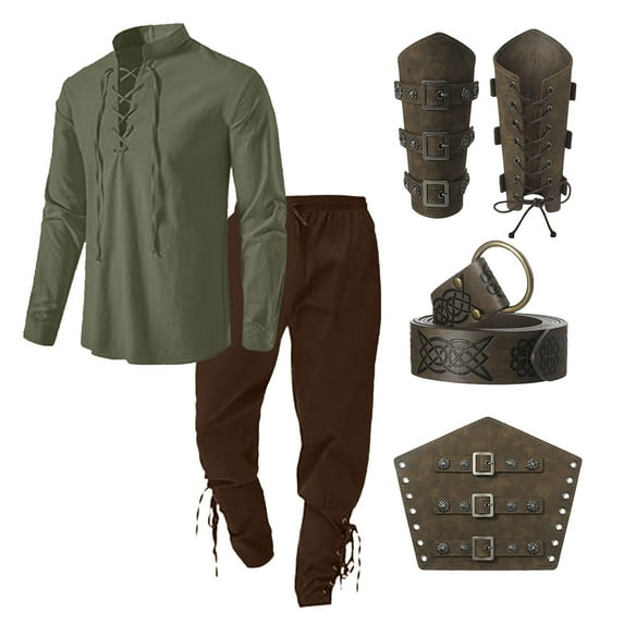 JIKNTTR Men's Slim Fit Suit Mens Clothing Vintage Classic Lace Up Shirt Shirt Pants Accessories Set Stylish Handsome Outfit