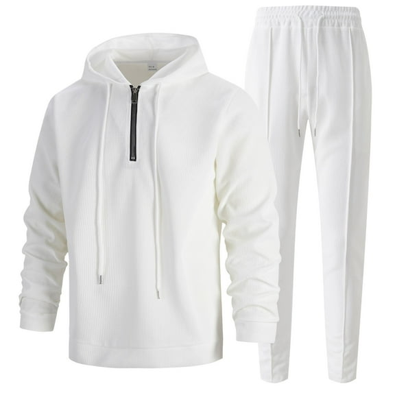 JIKNTTR Men's Slim Fit Suit New Hooded Small Zipper Casual Long Sleeve Pants Two Piece Set Leisure Walking Outfits