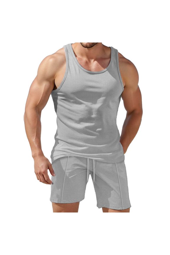 Men's Summer Beach Outfits Fashion Solid Color Outdoor Casual Breathable Tank Shorts Tracksuit Stylish Shorts Suit