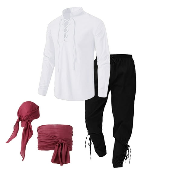 JIKNTTR Men's Summer Beach Outfits Mens Spring Autumn Vintage Set And Linen Four Piece Casual Beach Stand Shirt Size Loose Simple Versatile Pant Set