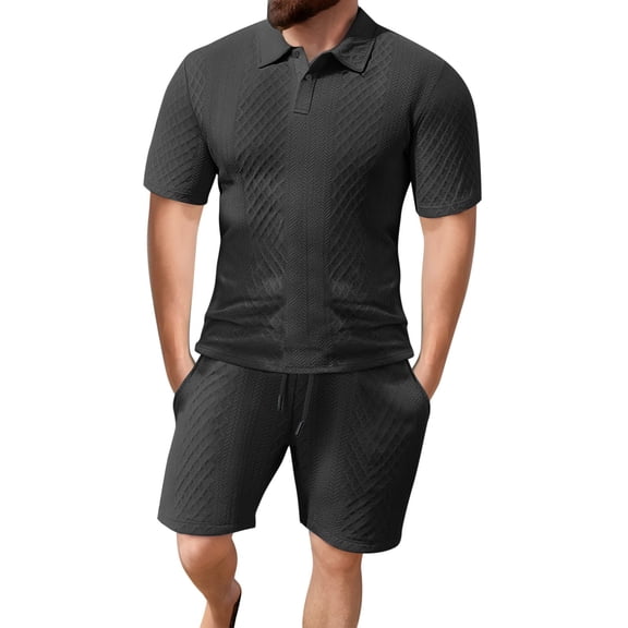 JIKNTTR Men's Summer Beach Outfits New Casual Sports Thin Lapel Shirt Short Sleeved Suit Leisure Sport Suit