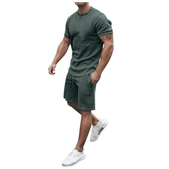 JIKNTTR Men's Hawaiian 2 Piece Outfits Mens Set Round Neck T Shirt Sports Leisure Set Plus Size Short Sleeved Shorts Set Comfort Loungewear Sweatsuit