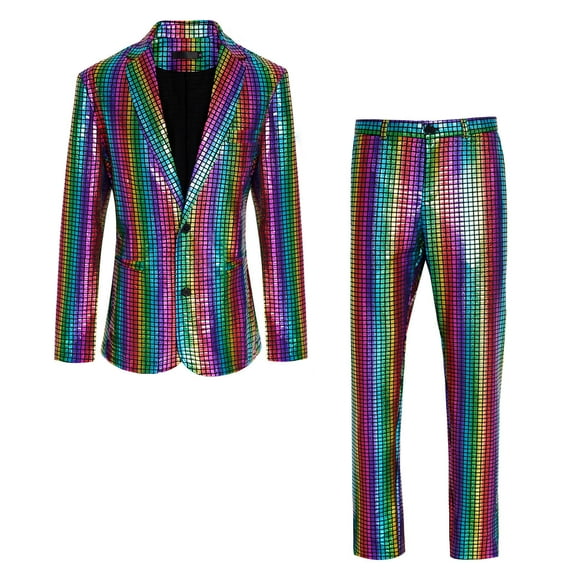 JIKNTTR Men's Track Suits 2 Piece Sequin Checkered Suit Party Stage Nightclub Dazzling And Cool Performance Suit Set Leisure Walking Suit