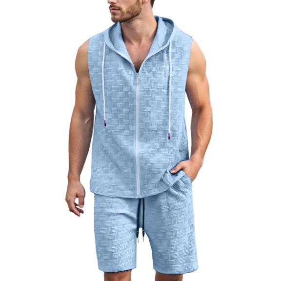 JIKNTTR Men's Track Suits 2 Piece Solid Color Hooded Zipper Cardigan Vest Shorts Men Casual Loose Comfortable Trend Set Daily Workout Sets