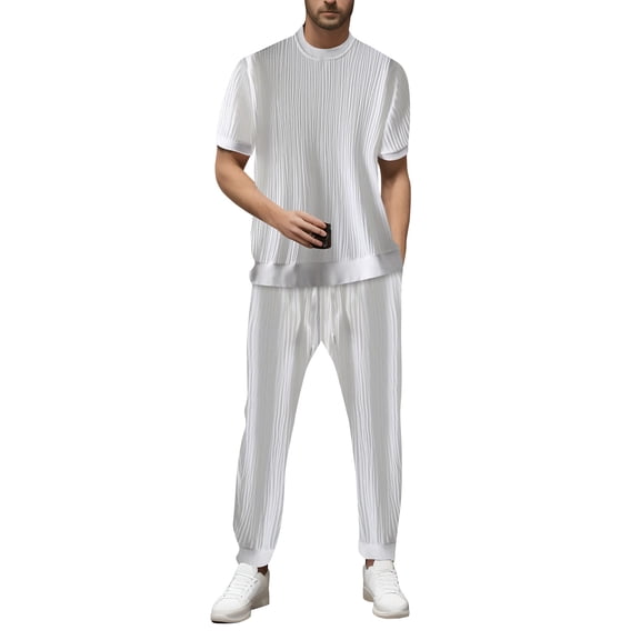 JIKNTTR Men's Track Suits 2 Piece Summer Fashion Casual Comfort Ice Silk Short Sleeve Shorts Set Sports Jogging Tracksuit