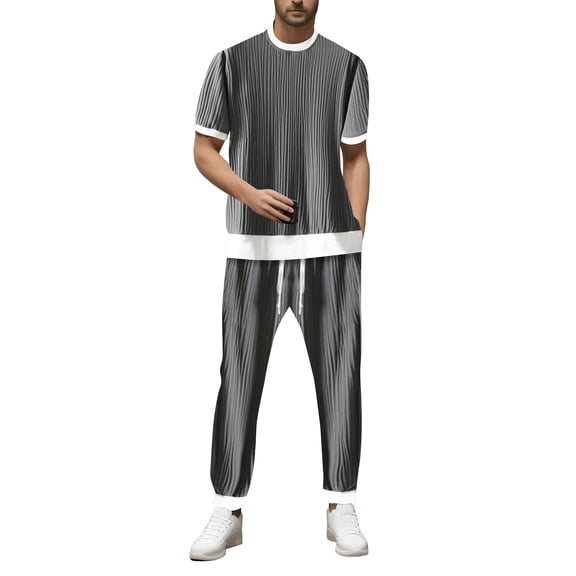 JIKNTTR Men's Track Suits 2 Piece Summer Fashion Casual Comfort Ice Silk Short Sleeve Shorts Set Stylish Shorts Suit