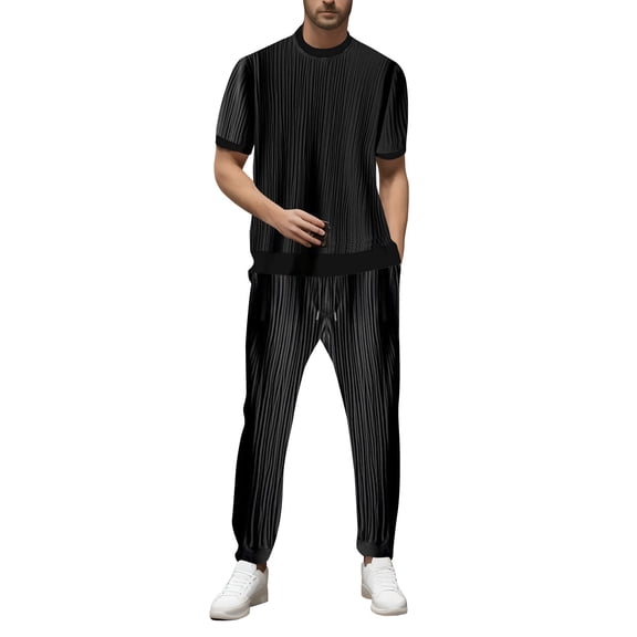 JIKNTTR Men's Track Suits 2 Piece Summer Fashion Casual Comfort Ice Silk Short Sleeve Shorts Set Trendy Versatile Outfits