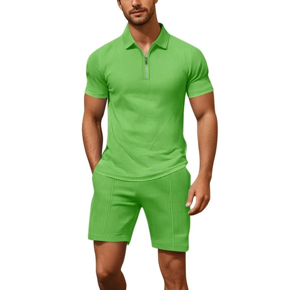 JIKNTTR Men's Track Suits 2 Piece Summer Short Sets Outfits Fashion Zip Polo Shirt Casual Short Sleeve And Shorts Sports Suit Comfort Loungewear Sets