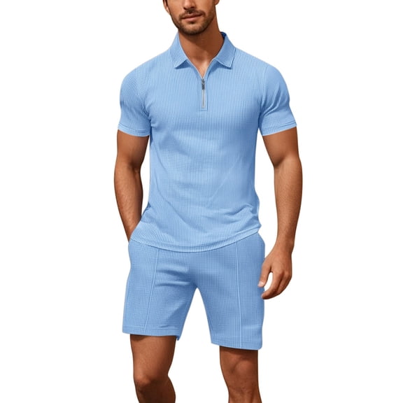 JIKNTTR Men's Track Suits 2 Piece Summer Short Sets Outfits Fashion Zip Polo Shirt Casual Short Sleeve And Shorts Sports Suit Comfy Jogging Loungewear