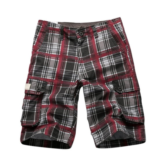 JIKNTTR Mens Cargo Sweat Shorts Elastic Waist Shorts Pocket Plaid Shorts Casual Loose Fitting Cargo Shorts Classic Stretch Golf Hiking Shorts