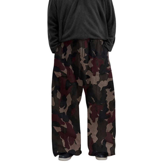 JIKNTTR Mens Casual Cargo Pants Men's Fashion Baggy Pants Parachute Pants Camo Print Cargo Pants Outdoor Hiking Trousers Comfortable Wear Comfort Slacks