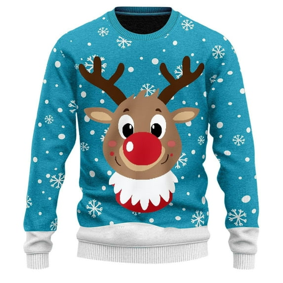 JIKNTTR Mens Christmas Sweater Fashion Christmas Print Crewneck Sweatshirt For Men Women Holiday Graphic Pullover Tops Christmas Sweaters