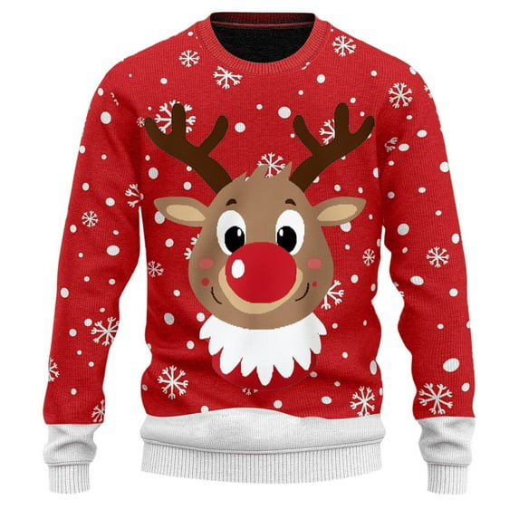 JIKNTTR Mens Christmas Sweater Fashion Christmas Print Crewneck Sweatshirt For Men Women Holiday Graphic Pullover Tops Trendy Knitted Pullover