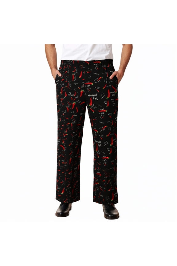 Mens Classic-Fit Pants Men's Baggy Chef Pants Printed Work Pants With Elastic Waist Work Pants Restaurant Kitchen Uniforms Relaxed Fit Pants