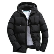 JIKNTTR Mens Hooded Puffer Jacket Fashion Autumn Winter Solid Zipper Hooded Loose Outdoor Coat Tops Fashion Thermal Outerwear