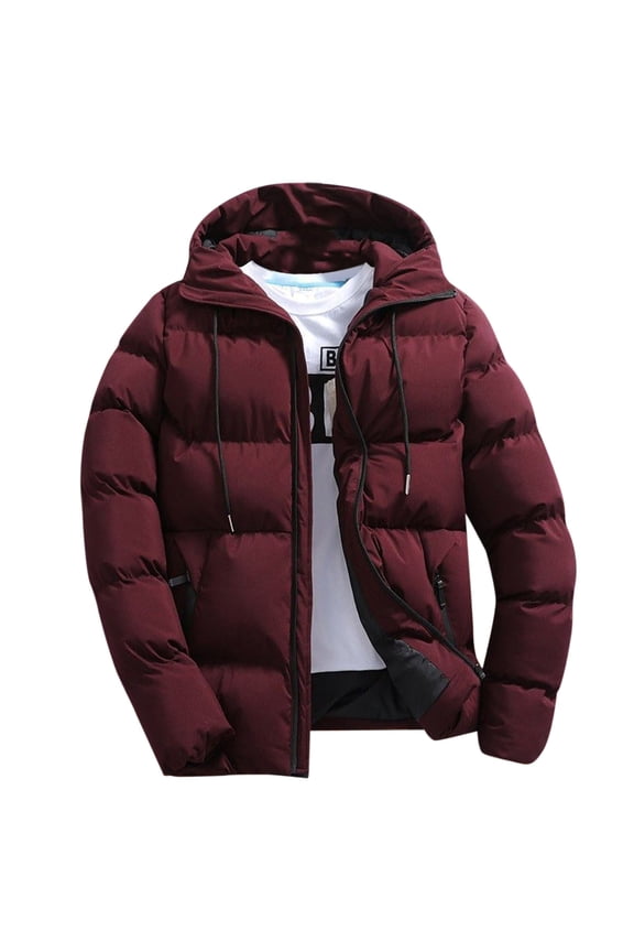 Mens Hooded Puffer Jacket Fashion Autumn Winter Solid Zipper Hooded Loose Outdoor Coat Tops Heavyweight Hoodie with Hood