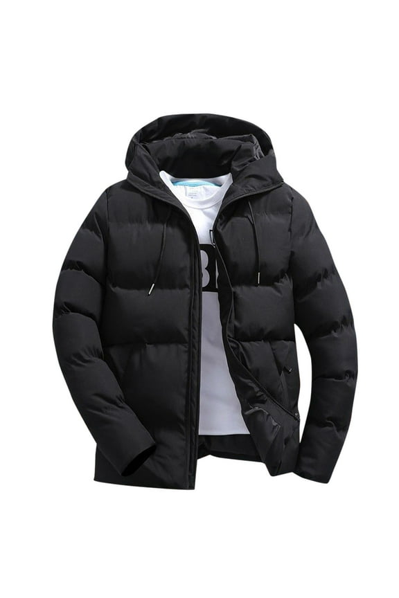 Mens Hooded Puffer Jacket Fashion Autumn Winter Solid Zipper Hooded Loose Outdoor Coat Tops Warmth Winter Jackets for Men