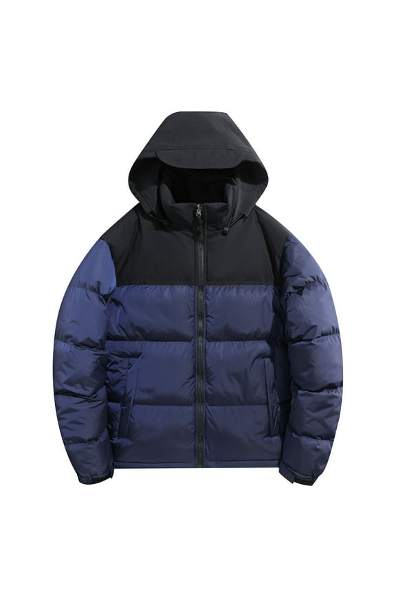 Mens Hooded Puffer Jacket Fashion Loose Winter Fashion Daily Retro Casual Warm Hooded Down Jacket Soft Outwear Winter Coat