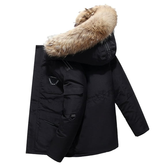 JIKNTTR Mens Hooded Puffer Jacket Fashion Winter Medium Long Thick Warm Hooded Down Jacket Quilted Insulated Jacket