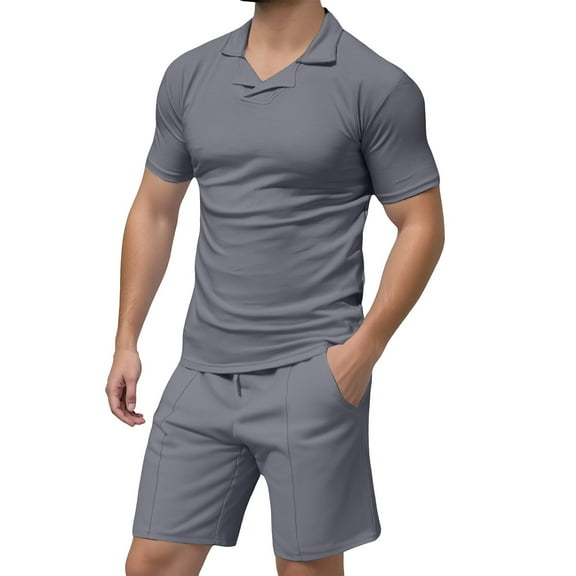 JIKNTTR Mens Short Sets 2 Piece Outfits Men's Fashion Summer British Shirt Casual Sports Suit Leisure Walking Outfits