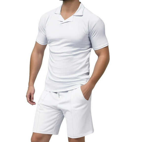 JIKNTTR Mens Short Sets 2 Piece Outfits Men's Fashion Summer British Shirt Casual Sports Suit Leisure Walking Suit
