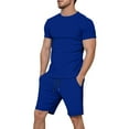 thumbnail image 1 of JIKNTTR Mens Short Sets 2 Piece Outfits Men's Short Sleeve T Shirt Summer Casual Holiday Solid Color Tshirts Tops Shorts Sports Suit Leisure Versatile Outfit, 1 of 6