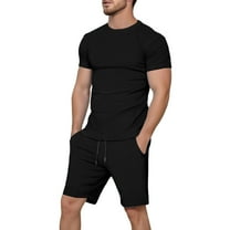 JIKNTTR Mens Short Sets 2 Piece Outfits Men's Short Sleeve T Shirt Summer Casual Holiday Solid Color Tshirts Tops Shorts Sports Suit Summer Beach Outfits