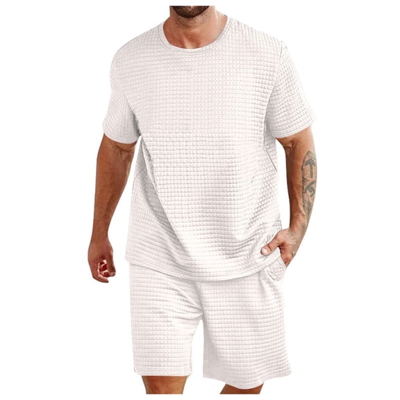 JIKNTTR Mens Short Sets 2 Piece Outfits Men's Sportswear Suit Solid Color Crew Neck T Shirt Shorts Fashion Men's Summer Suit Stylish Vacation Outfits