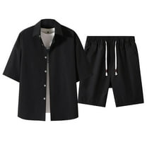 JIKNTTR Mens Short Sets 2 Piece Outfits Mens Summer Short Sleeved Shirt Solid Color Beach Shorts Suit Stylish Shorts Suit
