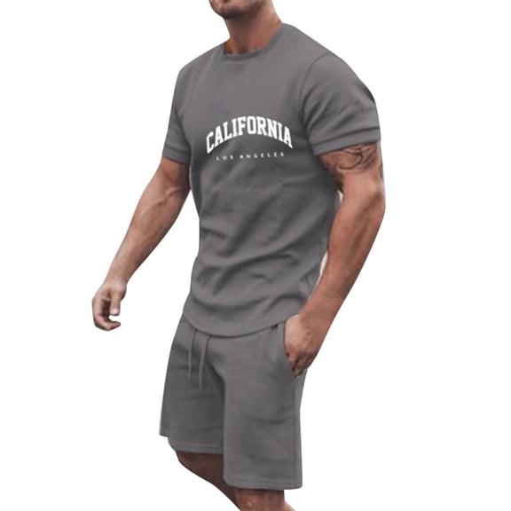 JIKNTTR Mens Summer 2 Piece Outfits Men's Casual Letter Print T Shirt Top Short Sleeved O Neck T Shirt And Shorts Suit Vacation Travel Outfits