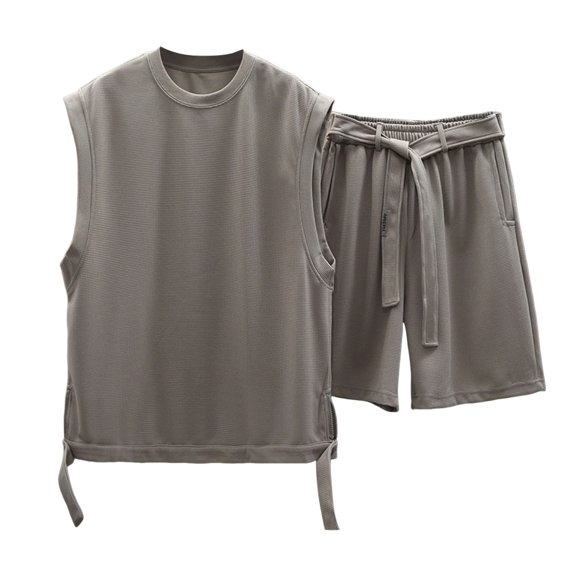 JIKNTTR Mens Summer Track Suits 2 Piece Sleeveless Workout Vest Shorts Sports Two Piece Set Casual Loose Tank Tops Gym Tracksuit Sweatsuits Comfort Loungewear Sets