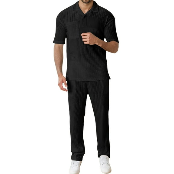 JIKNTTR Mens Summer Track Suits Men's Spring Fashion Casual Linen Material Short Sleeved Shirt Pants Two Piece Men's Suit Stylish Vacation Outfits