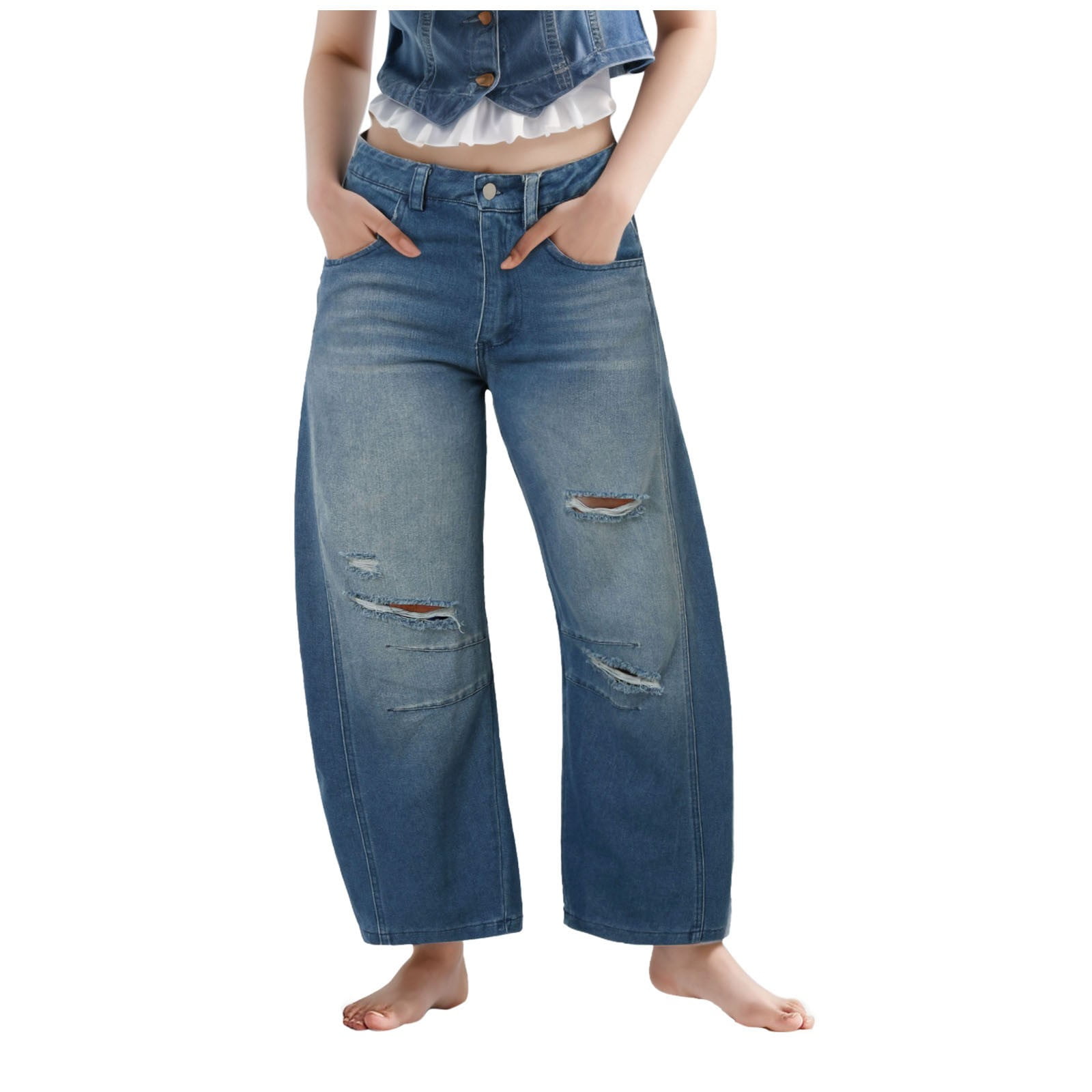Cocoa Mid Rise Ankle Barrel-Relaxed Baggy Pants
