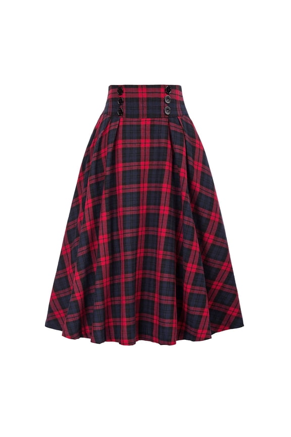 Midi Skirts For Women Casual Plaid Skirt Women's Vintage High Waist Pleated Skirt Plaid Print A-Line Midi Skirts With Pockets Party Tennis Skirt