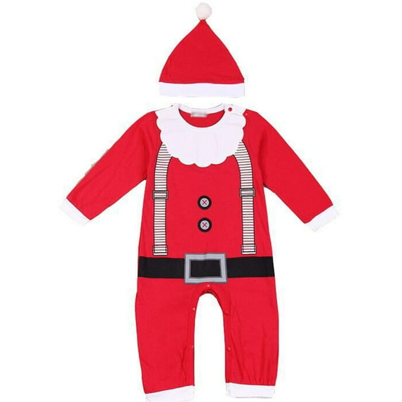 JIKNTTR My First Christmas Baby Girl Boy Romper Clothes Long Sleeve Jumpsuit + Hat Christmas Outfit Set 2Pcs Fashion Christmas Outfits