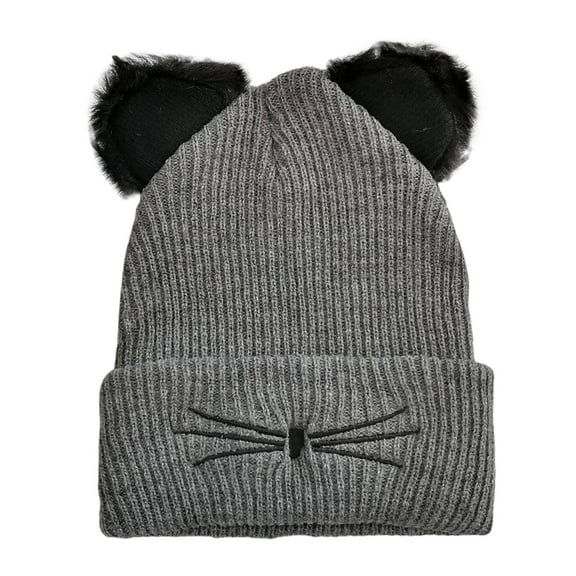 JIKNTTR New Winter Hats Cute Cat Ear Hat With Embroidered Knit Beanie Hat Warm Knit Crochet Ski Cap