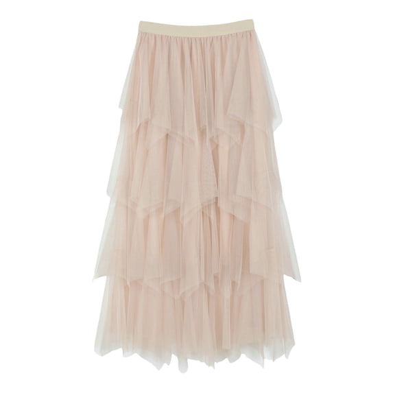 JIKNTTR Plus Size Skirts for Women Irregular Mesh Skirt Women's Spring Summer Multilayer Cake Skirt Poached Long Skirt Midi Beach Skirt