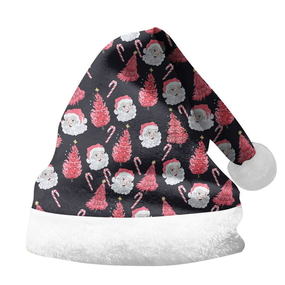 JIKNTTR Printed Christmas Santa Hat Adults Christmas Hats Plush Xmas Hat For Kids New Year Festive Party Accessory Stylish Festive Claus Hats