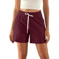 thumbnail image 1 of JIKNTTR Shorts For Women Summer Sports Pants Drawstring Elastic Waist Solid Color Casual Skin Friendly Elastic Loose Shorts Stretchy Denim Jeans Shorts, 1 of 4