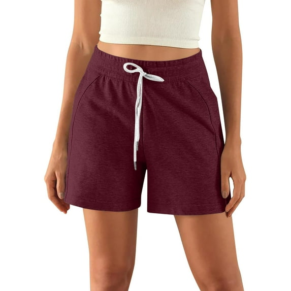 JIKNTTR Shorts For Women Summer Sports Pants Drawstring Elastic Waist Solid Color Casual Skin Friendly Elastic Loose Shorts Stretchy Denim Jeans Shorts