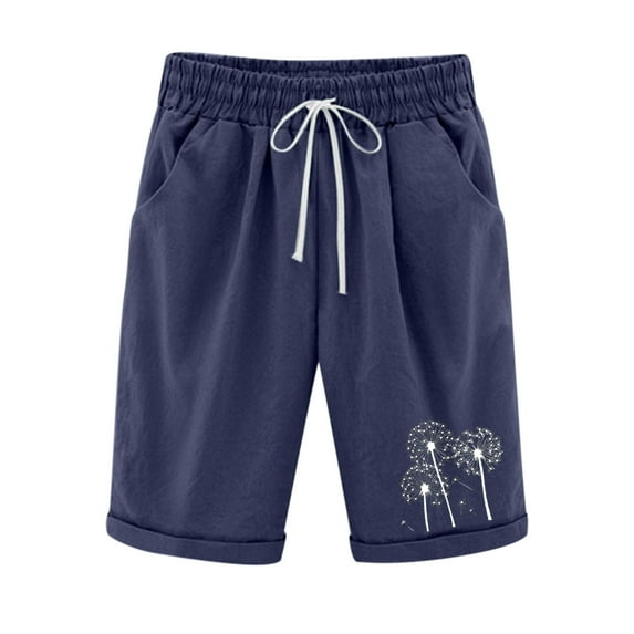 JIKNTTR Soft Comfy Activewear Lounge Shorts For Women Summer Cotton Dandelion Print Plus Size Shorts Lacing Workout Beach Short Pants With Pocket Elastic Waist Drawstring Comfy Shorts