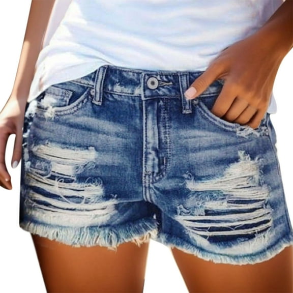 JIKNTTR Womens Jean Shorts High Waist Ripped Stretchy Denim Shorts Jeans Slim Fit Women Summer Jeans Mini Denim Shorts Beach Loose Fit Shorts