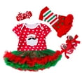 thumbnail image 1 of JIKNTTR Toddler Baby Girl Christmas Outfit Short Sleeve Romper Tutu Dress With Headband Leg Warmer Shoes 4Pc Children's Suit Baby Girl Fall Winter Outfits, 1 of 3