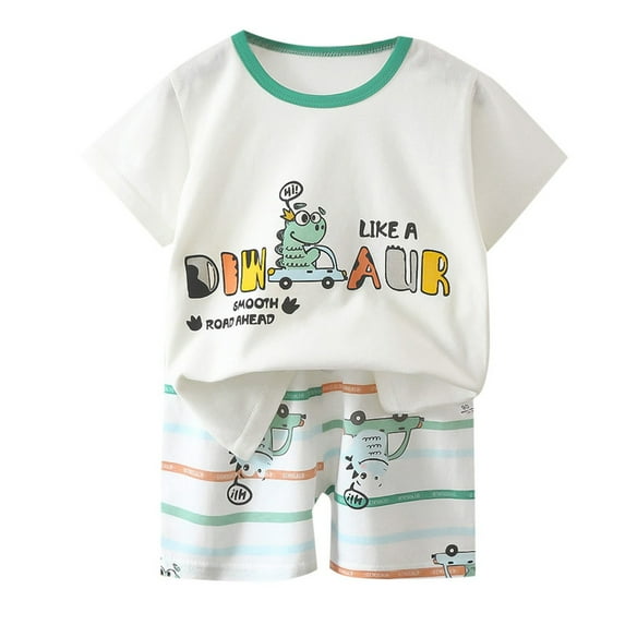 JIKNTTR Toddler Boys Girls Summer Clothes Cartoon Printed Short Sleeved T Shirt Tops And Shorts 2Pc Children's Suit Cute Toddler Outfits Set For 5-6 Years
